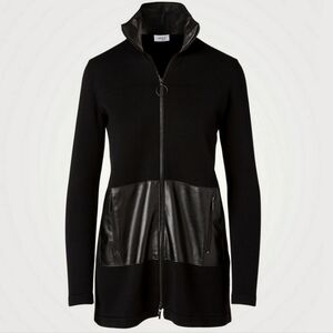 AKRIS PUNTO Wool Stretch Zip Cardigan Black Long Sleeve Full Zip Lightweight